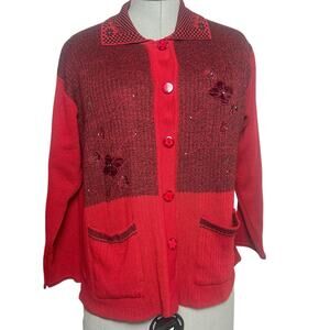 Vintage Red and Black Button Up Cardigan